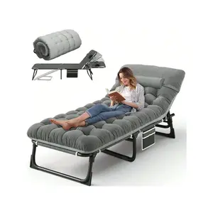 Camping Cot With Mattress, 4-Position Folding Camping Bed Hold Up 330lbs, Portable Sleeping Cot For Camp, Beach, Patio, Sun Tanning, Poolside