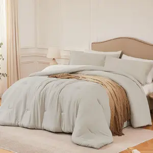 King Comforter Set Oatmeal,3PCS Soft Lightweight Breathable Bedding Comforter Sets for All Season, King Size(104''*90'' Comforter & 2 Pillowcases)