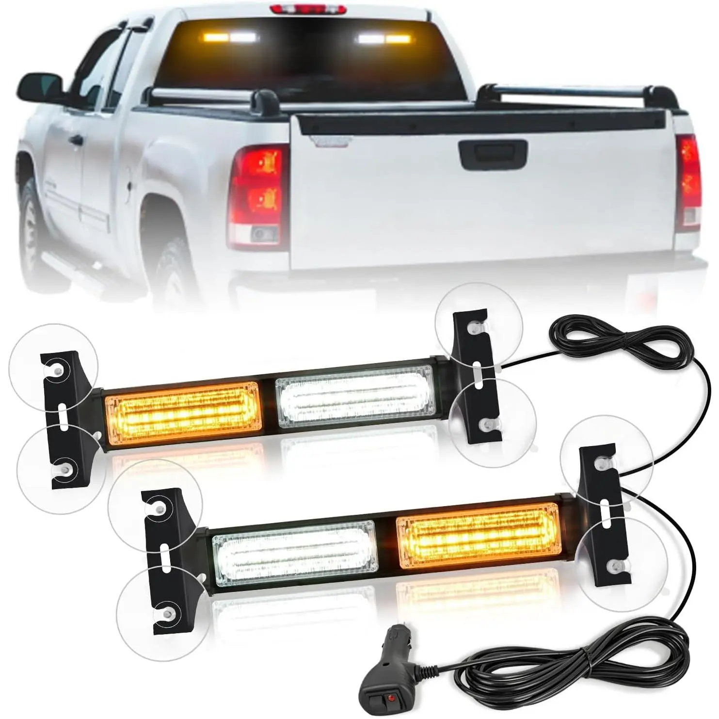 Nilight 40-LED Colored Amber White Emergency Flash Strobe Traffic Advisor Light Bar with Suction Cups, Interior Front/Rear Windshield Safety Work Lights for Trucks, Construction Vehicles, Colored Led Strobe Light Bars & Work Lights, Led Emergency Flash St