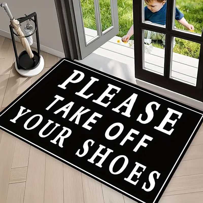 1pc Please Take Off Your Shoes Black Mat, Non-Slip Mat for Living Room, Bedroom, Home Decor, Indoor Mat, Bathroom Accessory, Kitchen Floor Mat, Bedroom Mat, Decorative Mat, Stylish Floor Covering, Easy to Clean, Machine Washable, Entryway Mat, Indoor Mat