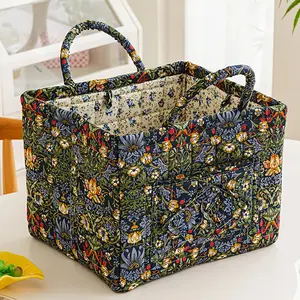 Charming Floral Fabric Storage Bins with Handles- Desktop Storage Basket, Travel Folding Organizer, Portable, Multi-Compartment Organizer for Clothes, Underwear& Accessories- Ideal for Bedroom or Bathroom Decor, Laundry Baskets