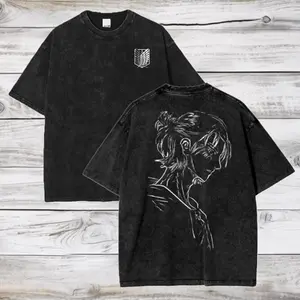 Men's Attack on Titan Eren Jeager Acid Washed Oversize T-Shirt - Soft, Seamless, Casual, Classic Apparel, Father's Day Gift For Him