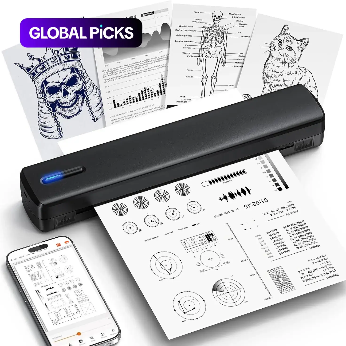 Portable USB-Rechargeable Wireless Handheld Thermal Pocket Printer, 1-Count Compact Lightweight Inkless Photo Printer for Home, Office, School and Travel #GLOBAL PICKS