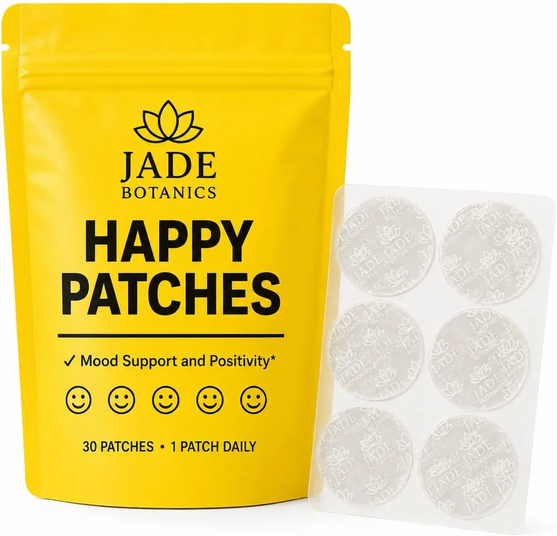 Jade Botanics Happy Patches for Adults, 30 Day | Daily Mood Support Patch with Mucuna Pruriens, Lion's Mane Mushroom, Rhodiola & 5-HTP | Easy Peel & Apply Wellness Patches