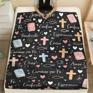 Super Soft Christian Bible Jesus Throw Blanket Premium Fleece Lightweight Cozy Warm Blankets , Perfect for Home,  Bedroom & Living Room Decoration ，Office, Camping, Sofa and Bed