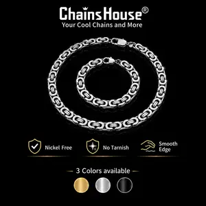 ChainsHouse Flat Byzantine Link Necklace Summervibe Wide 6、8、10mm  (18-30") Chain for Women & Men Stainless Steel in Steel, Steel/Black & Steel/Golden, Multi-Layer Wear with Gift Box Included CHN18307