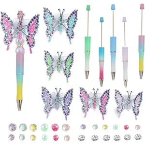 Rhinestone Butterfly Beadable Pens Kit DIY Pens with Assorted Spacer Beads Creative Office Birthday Christmas Party Gifts