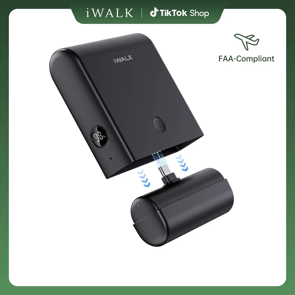 iWALK 13500mAh 2-in-1 Power Bank with Detachable Mini Charger, 20W PD Fast Charging, Case-Friendly for iPhone 17/16/15 & iPad, Samsung Devices, Compact USB-C Cable, USB Battery Powered, Travel Gadgets, Electronics Accessories
