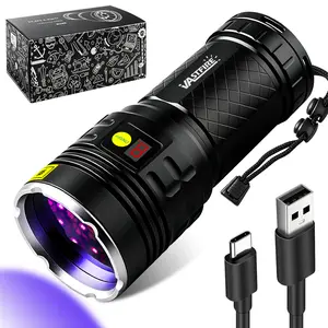 160W High-Power 365nm UV Flashlight with 8 LEDs, Rechargeable Black Light Torch (Batteries Included) for Resin Curing, Pet Urine Detection, Jade Hunting