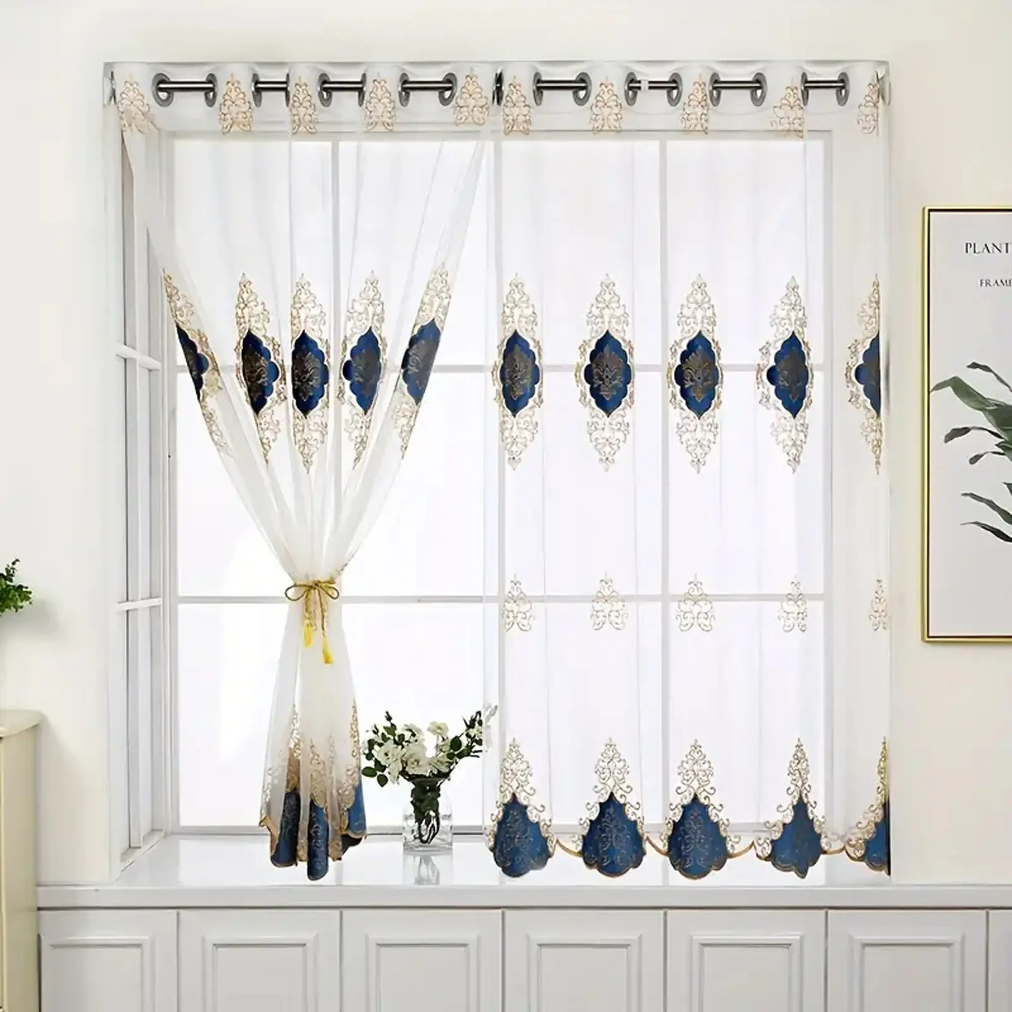 1pc Royal Style Embroidered Draperies, Window Drapes, Perforated Hanging Method, Sun Protection And Privacy Protection, Elegant Jacquard Weaving, Suitable for Christmas Bedroom Living Room Restaurant And Other Holiday Decorations, Home Decoration Curtain