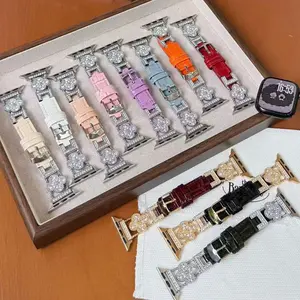 Full diamond four-leaf clover crocodile pattern watch strap suitable for Apple iWatch