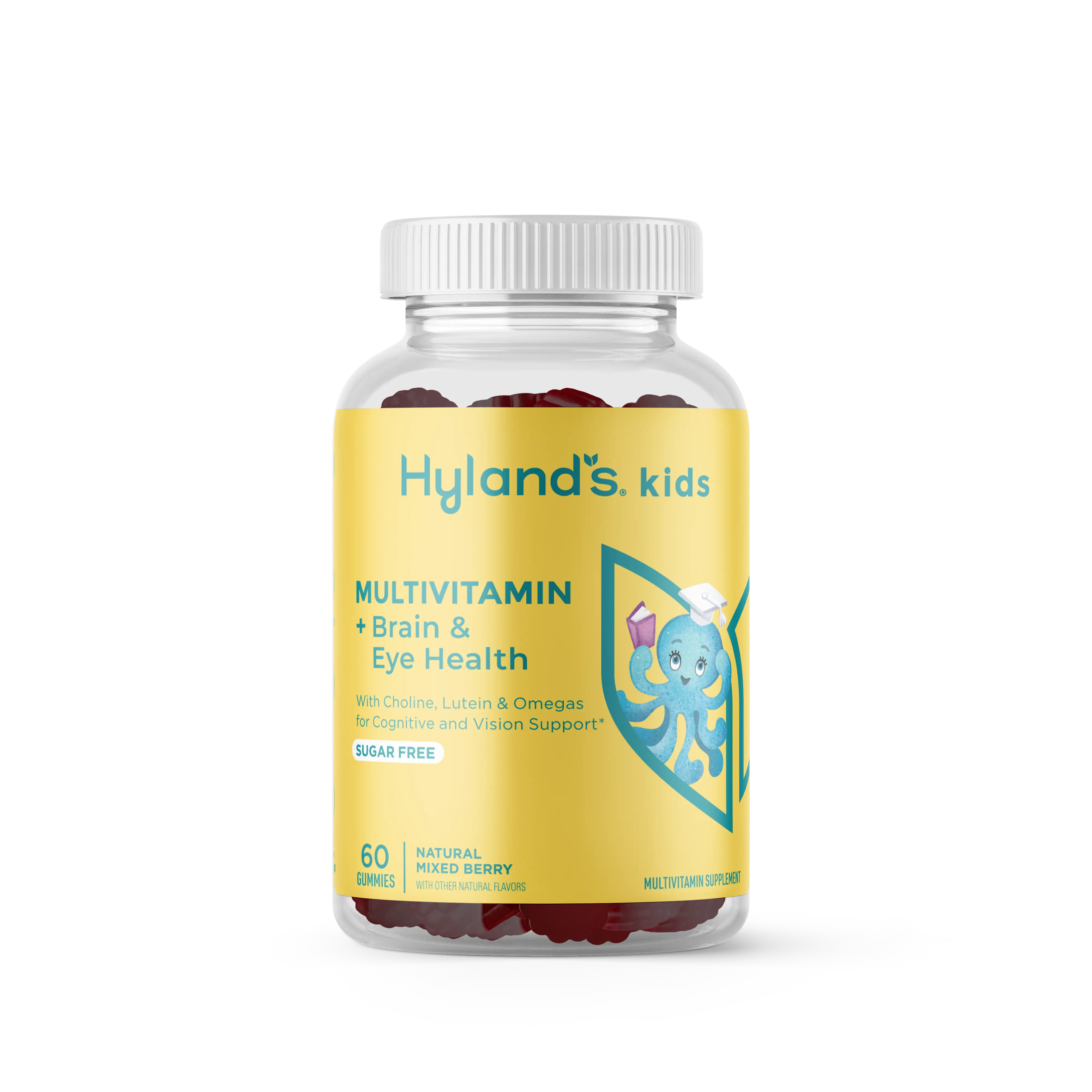 Hyland's Kids Multivitamin with Brain & Eye Health - Natural Mixed Berry Flavor, Sugar-Free, 60 Gummies, Dietary Supplement