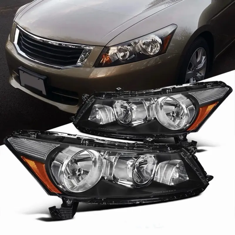 Black Fits 2008-2012 Honda Accord 4Dr Sedan Headlights Lamps Left+Right 08-12