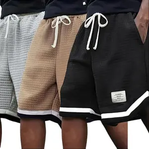 Men’s Plus Size Waffle Knit Shorts, 3-Pack — Elastic Drawstring Waist, Summer Casual Style, Breathable Soft Fabric, Solid Color Versatile Design, Gray