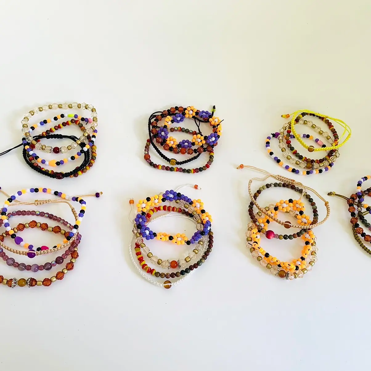 Fall bracelets stacks/ handmade jewelry/ autumn colors / upcycle jewelry/ Halloween styles/ daisies bracelets/ bracelets stacks Female