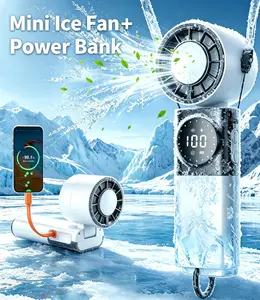 Semiconductor Cooling Handheld Turbo Fan with TEC Semiconductor Fast Chilling, 5 Speeds, 135° Foldable & 360° Airflow, USB Output for Phone Charging, Portable Desktop or Neck Fan for Travel Outdoor Home