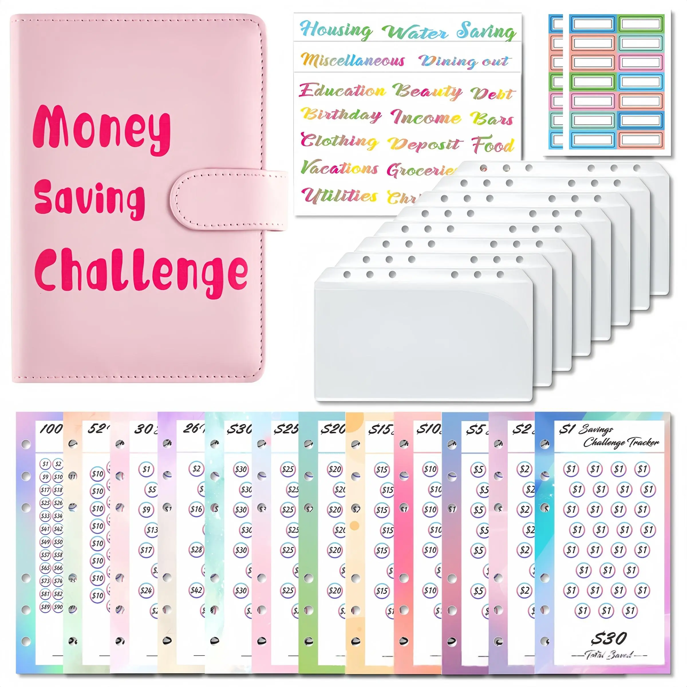 A6 Monthly Budget Planner Notebook, Financial Planner for Cash Savings Challenge, Finance Checklist Organizer Binder with Loose Leaf Pages, Expense Tracker for Money Management