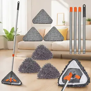 360° Rotating Triangle Wall Cleaning Mop with Long Handle, 6 Reusable Microfiber Pads for Walls and Ceilings