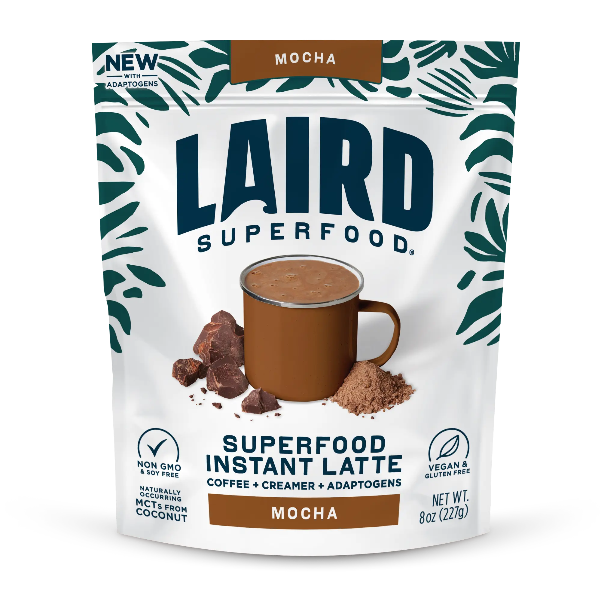 Laird Superfood Mocha Instant Latte with Adaptogens - Non-Hokey Coffee, Creamer & Coconut Flavor - 8 oz (227g) - Beverage