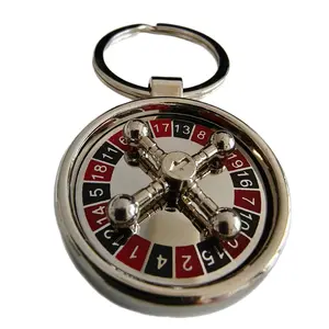 Zinc Alloy Russian Roulette Keychain Creative Spinning 3D Circle Key Ring for Men Women Unique Gift Idea