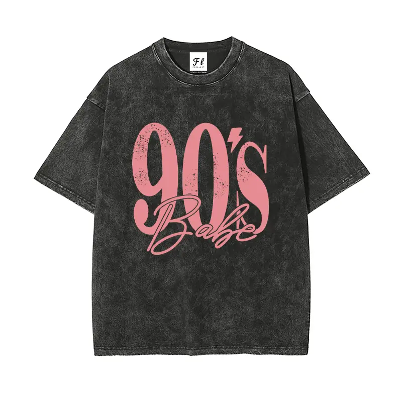 Women's 90s Babe Acid Wash Short-Sleeve T-Shirt - Retro Oversized Streetwear Top, Vintage Aesthetic Solid Fabric, Breathable Lightweight Womenswear, Shortsleeve, Unisex, Tshirt, Cotton, Chic, Baggy, Acid-Wash Oversized Women's T-Shirts, Fashion Apparel, L