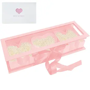 Mother's Day Gift Empty Mom Fillable Flower Gift Boxes 17.52'x5.98'x3.74' Cardboard Heart Shaped Letter Boxes with Clear Window for Mother Grandma Stepmother