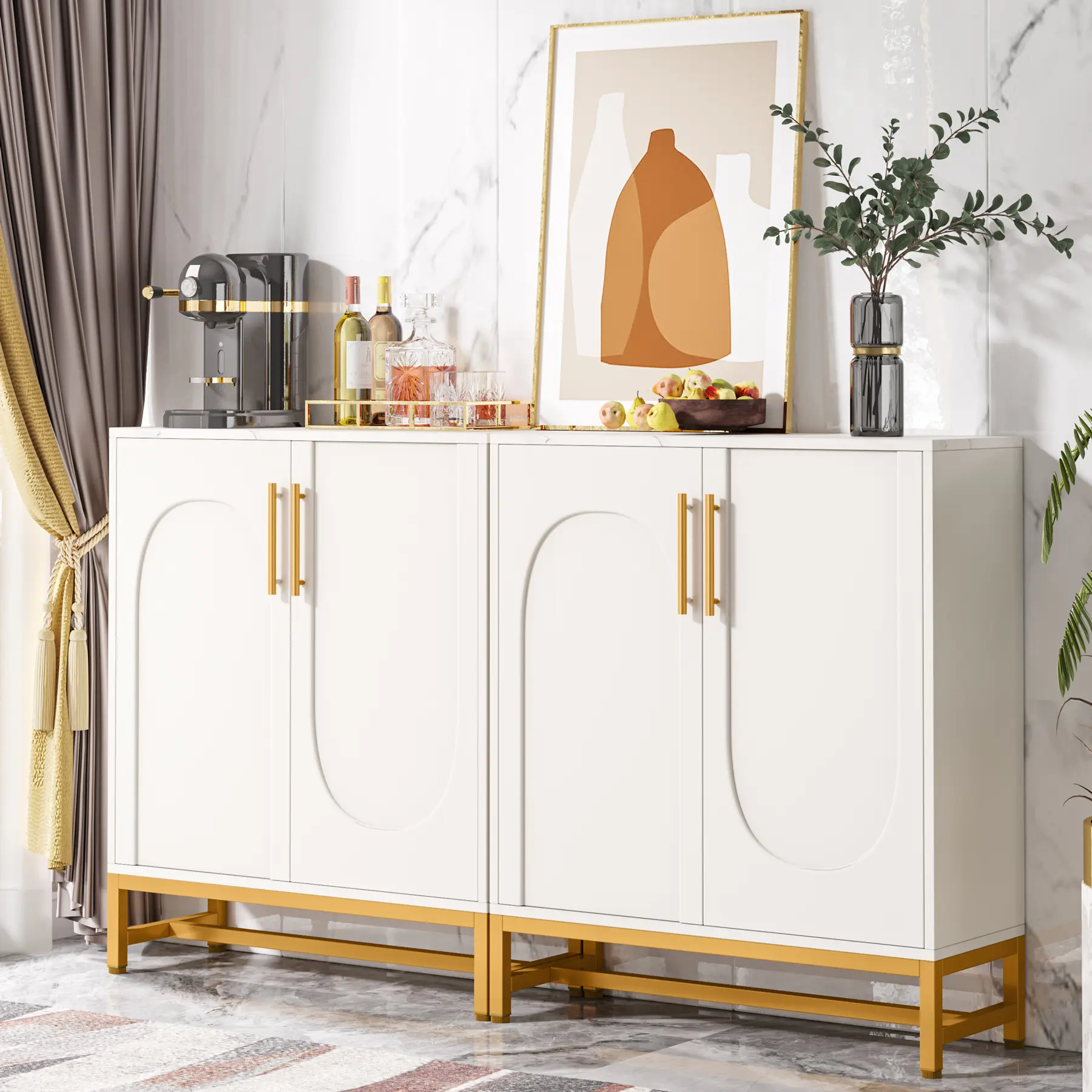 LITTLE TREE Modern Sideboards, Buffet Cabinet with 4 Doors and Adjustable Shelves LITTLE TREE Modern Sideboards, Buffet Cabinet with 4 Doors and Adjustable Shelves