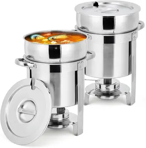 Soup Chafing Dishes for Buffet 2/4 Pack, 11QT Round Soup Warmers Set Stainless Steel with Lid Holder, Food Warmers for Home Parties Buffet Catering Events Dinners