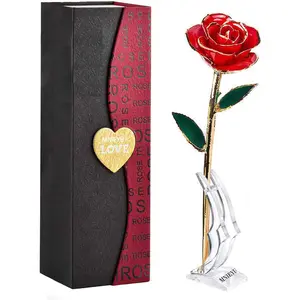 Gold Rose 24K Plated Gold Dipped Rose, Forever Preserved Red Rose Flowers with Stand,Romantic Gift for Valentine's and Mothers Day, Anniversary, Birthday,Gifts for Her,Wife,Girlfriend