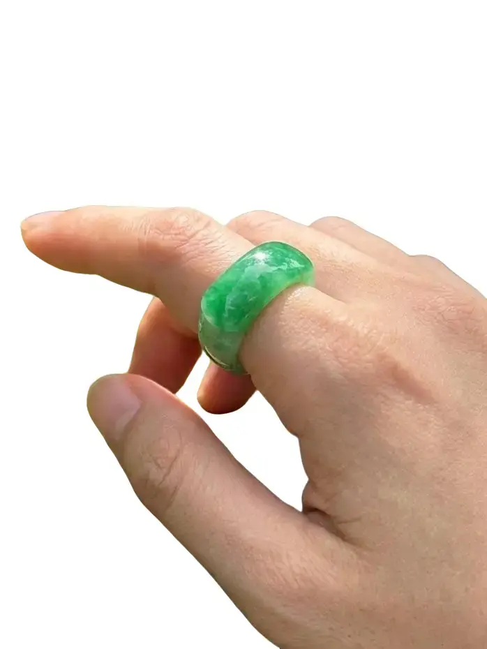 Thick Dome Saddle Jadeite Ring in Vibrant Green, Unisex Bold Statement Band with a Polished Finish and Comfortable Interior, Jade Rings, Daily, Natural Mineral Variation, Thick Dome / Saddle Profile, Bold Dome-Profile