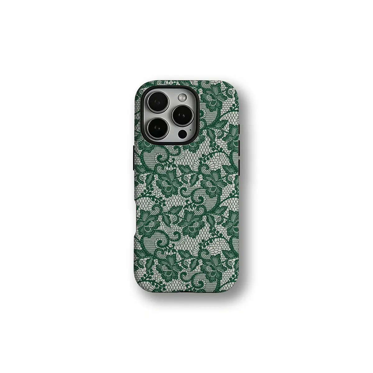 Affordable Fashion Emerald Green Floral Lace Printed Durable Smartphone Case - Military-Grade Shockproof TPU Shell, Lightweight PBT Feel Accessory with Camera Protection for iPhone 17 Pro Max,16,15,14,13,12,11,X Plus/Pro & Samsung Galaxy Phones for Girls