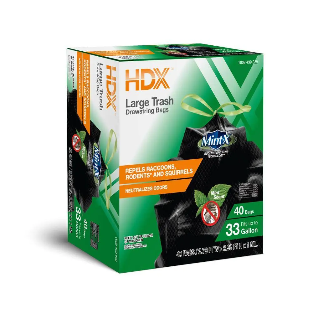 33 Gal. Black Rodent-Repellent Trash Bag PCR version (40-Count) Mint
