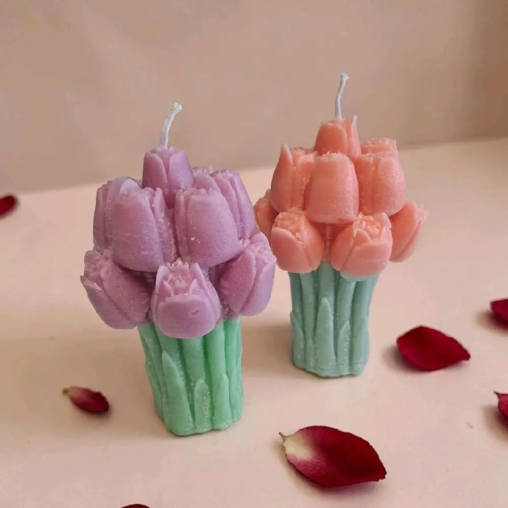 3D Sculpted Tulip Bouquet Decorated Candle - Nature-Infused Aroma Wax Candle, Home Decor Deodorant & Room Freshener for Home Supplies