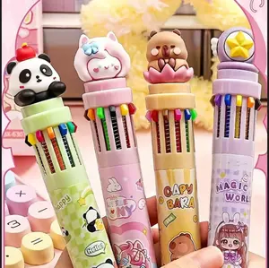 12-Color Multi-Function Click Pen with Cute Cartoon Animal Designs Perfect for Note-taking Journaling and Correction
