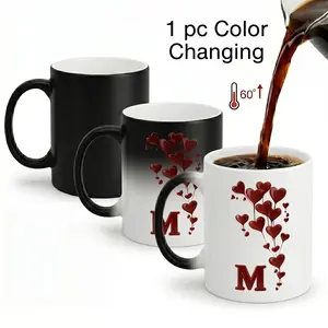 nitial "M" Heart Magic Mug - Heat Sensitive Color Changing Coffee Cup, 11oz Ceramic Mother's Day Gift for Mom & Grandma,Heat Sensitive Coffee Cup for Mom, Romantic Mother's Day & Anniversary Gift for Her