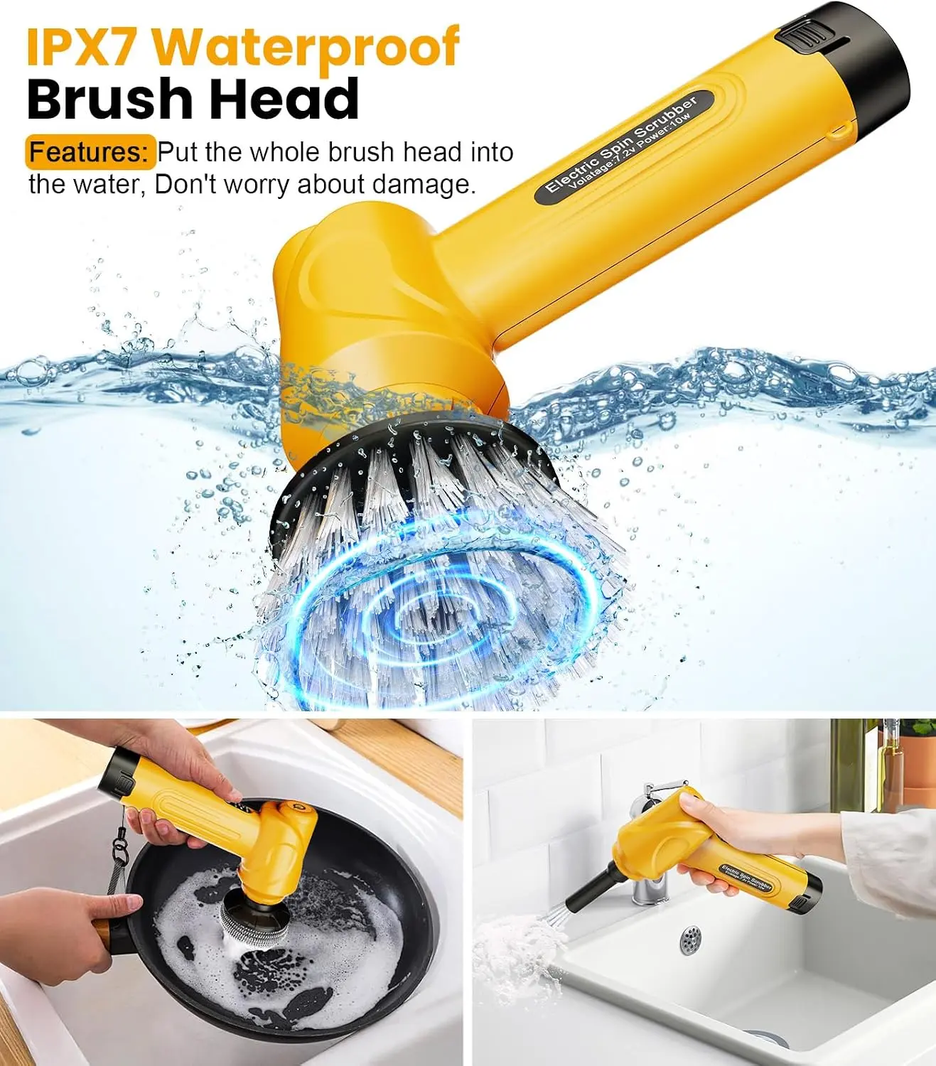Electric Spin Scrubber Q4 – 600RPM Cordless Bathroom Cleaning Brush | 248-Min Battery | 5 Brush Heads | Shower, Tile, Grout & Kitchen Cleaner