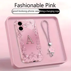 Suitable for [iPhone 16] high-end women's phone case🥰，free four-leaf clover lanyard included—choose any one of the 26 letters. Drop-resistant and fingerprint-proof. YM99