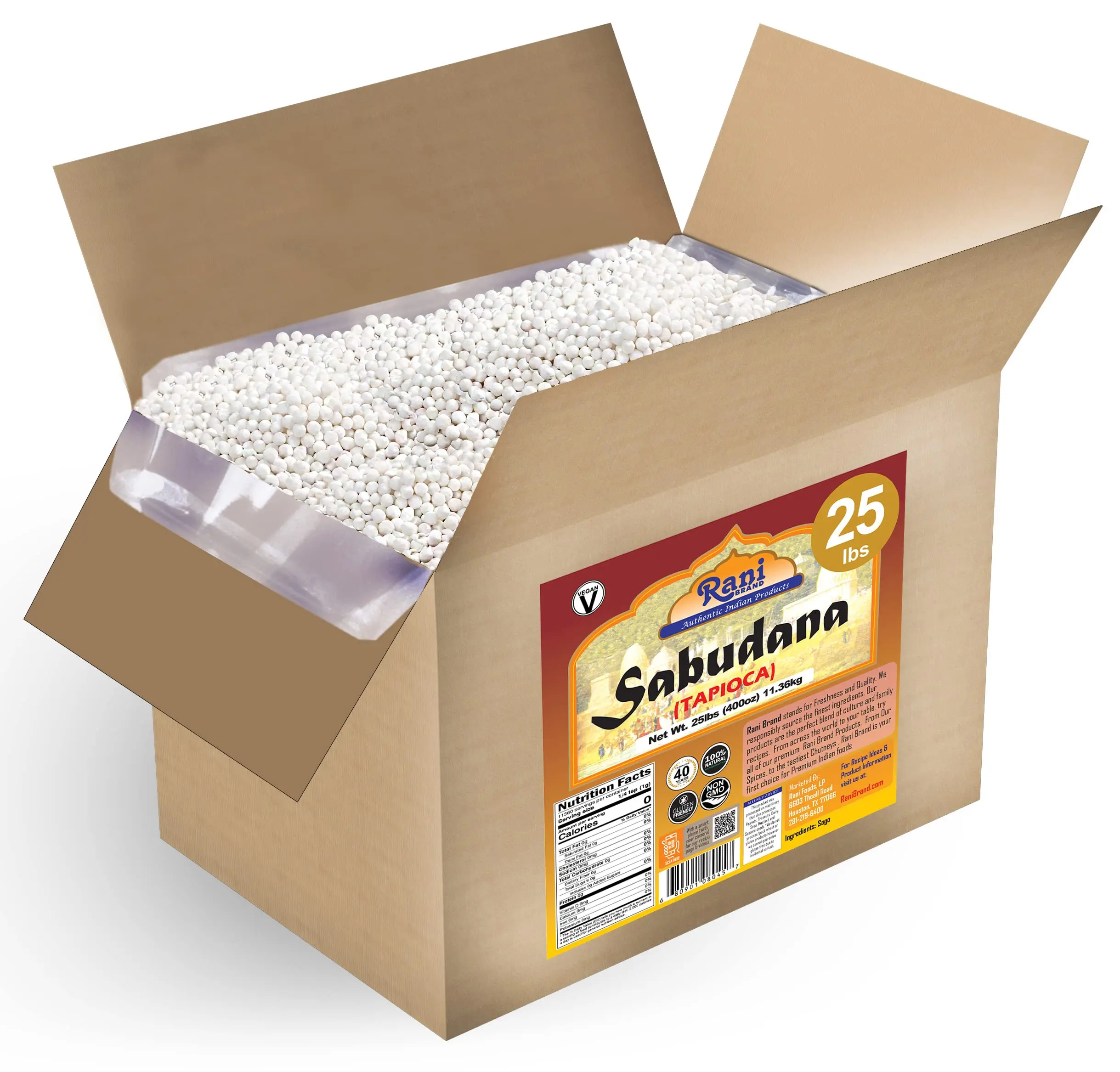 Rani Sabudana (Tapioca / Sago) Pearls 400oz (25lbs) 11.36kg Bulk Box ~ All Natural | Vegan | No Colors | NON-GMO | Indian Origin