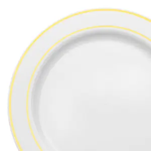 White with Gold Edge Rim Plastic Dinner Plates (10.25")