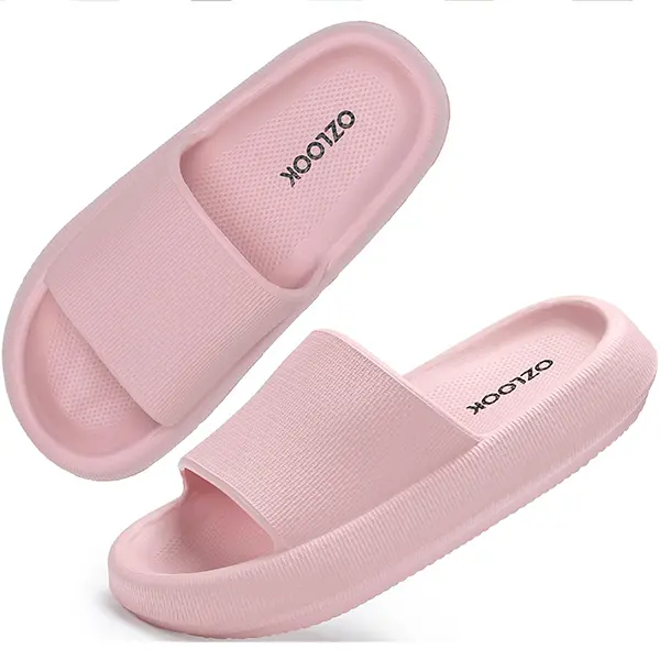 Anti-Slip Shower Slippers for Women and Men, Super Soft Cushion EVA Cloud Slides, Feather Cloud Slide - Softand Squishy Pillow Slide Sandal for Women, Quick Dry Waterproof Bathroom Sandals for Shower Pool Bedroom Pink closing door powder room ceramic sink
