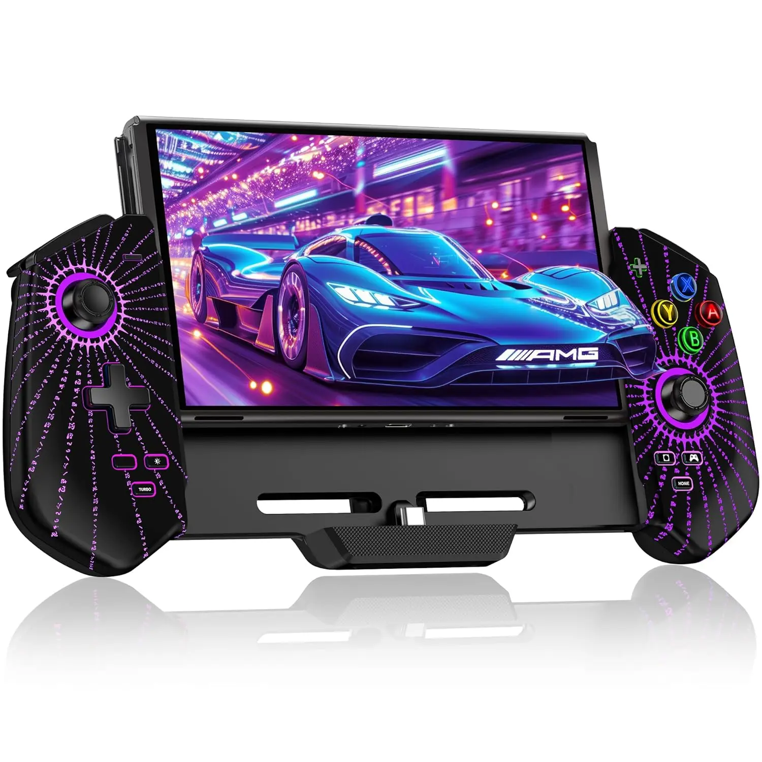 MystNova Switch Controllers, Hall Effect Joystick Switch Joypad for Nintendo Switch/OLED, Full-Size Grip Wireless Switch Pro Controller with Light. No Drift Handheld Remote Mode (Black-Strip)