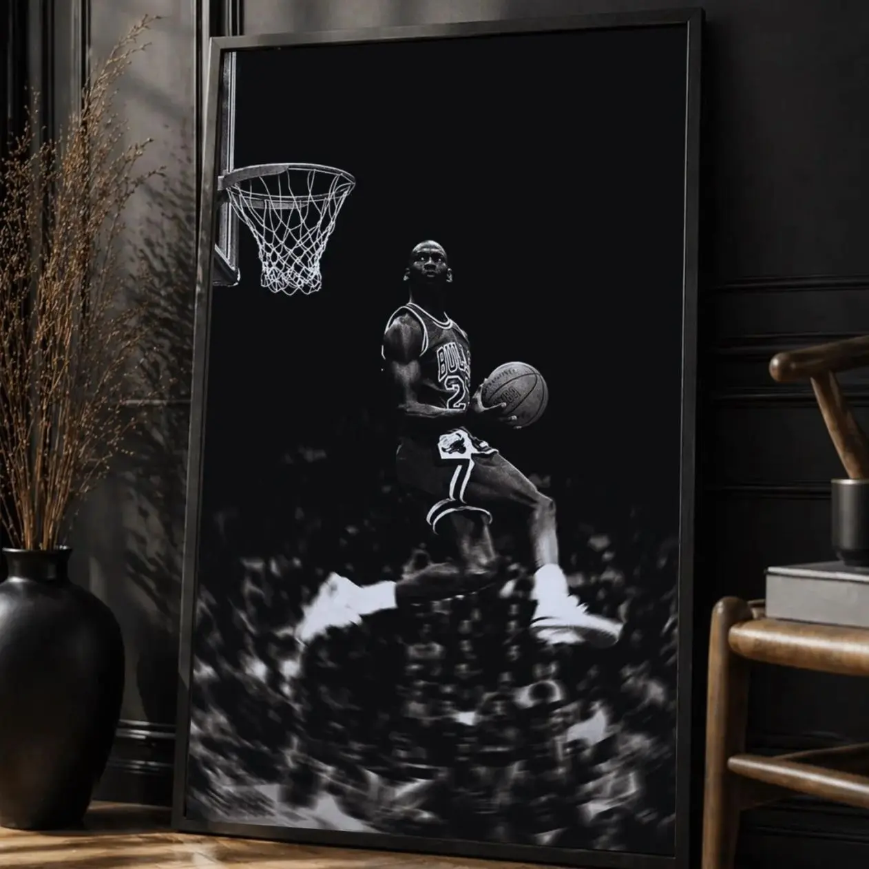 Michael Jordan Dunk Poster, Black White Basketball Wall Art, Sports Motivation Print