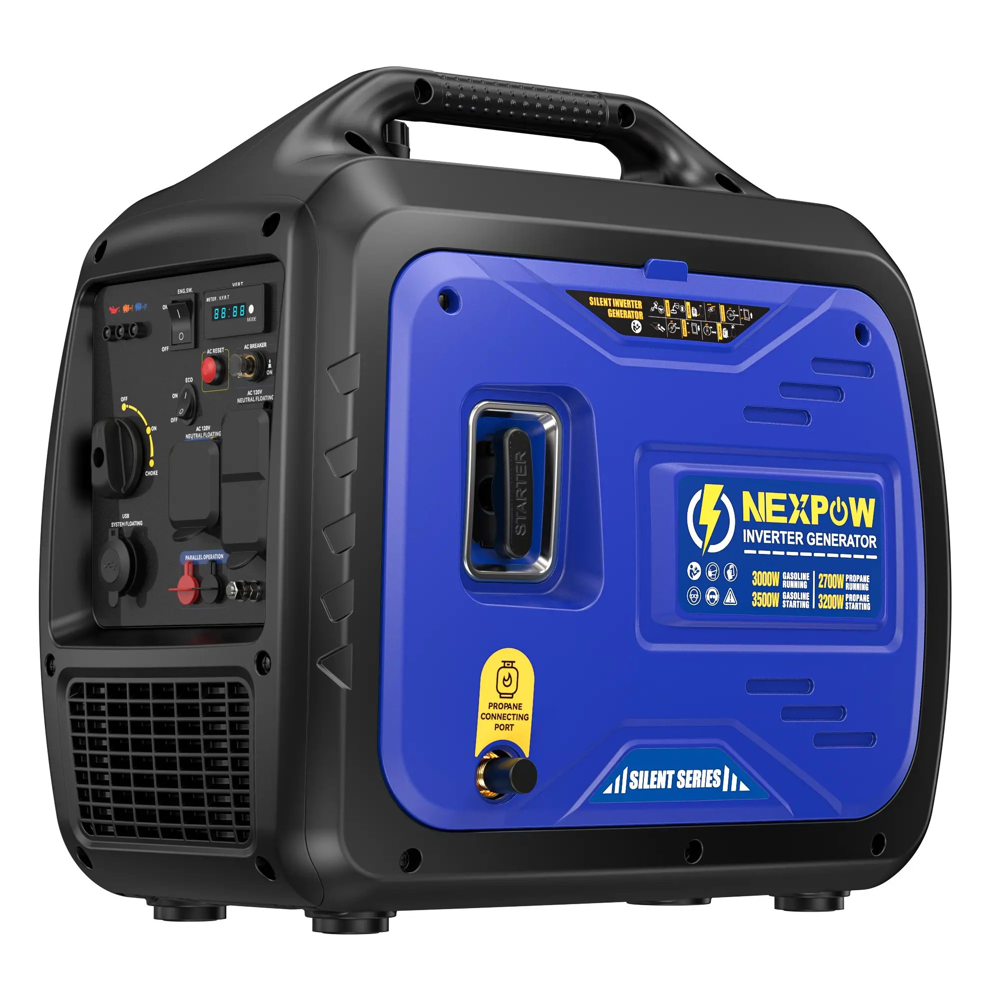 NEXPOW 3500W Portable Dual-Fuel Inverter Generator, 154cc 4-Stroke OHV Engine, 120V, 1.85-gal Tank, Super Quiet, Eco Mode, Parallel Capability, EPA Certified, Compact Lightweight, Type-C (5V/3.6A), Handle for Home Backup, Camping Outdoor Power Supply, Cop