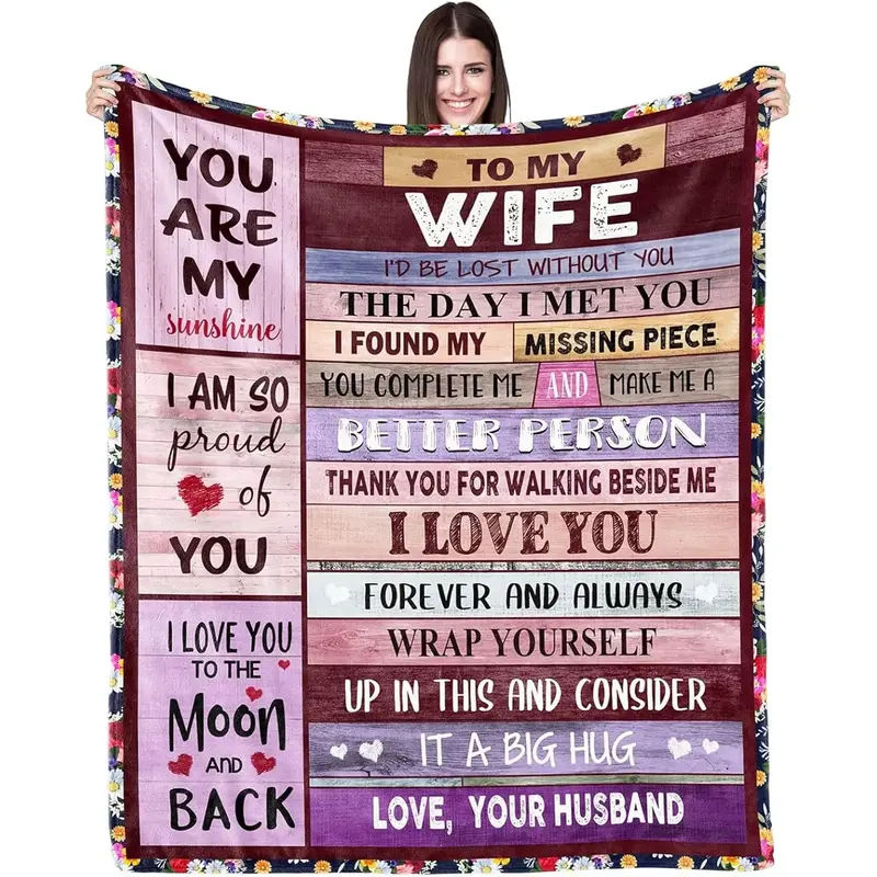 [SummerVibes] Blanket Gifts for Wife Romantic Anniversary Birthday Gifts for Wife Her I Love You Presents for Wife from Husband to My Wife Warm Gifts for Christmas Valentine's Mother's Day