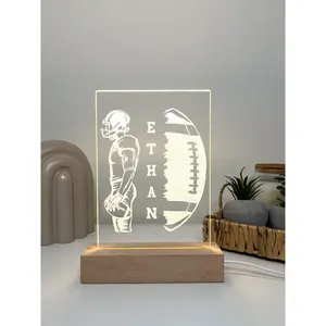 Personalized LED Light Up Desk Lamp Wood Stand USA Football Athlete Warner Gift