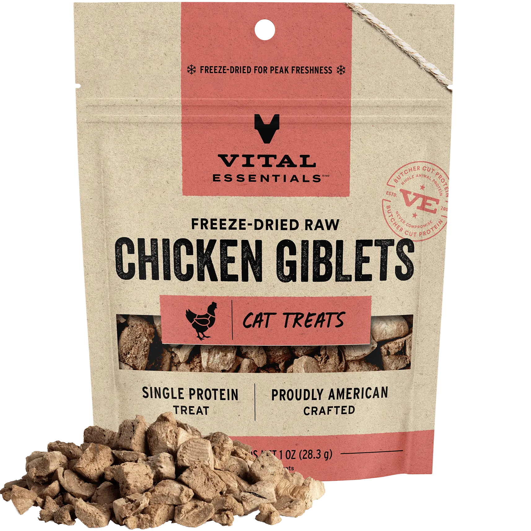 Vital Essentials Freeze-Dried Raw Single Protein Chicken Giblets Cat Treats, 1-oz bag
