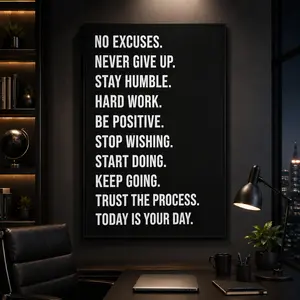 Motivational Canvas Wall Art "No Excuses" Inspirational Quotes Poster Modern Office & Home Gym Decor, Positive Quotes Wall Decor for Bedroom, Minimalist Black Canvas Art Gift for Entrepreneurs, Entrepreneur Office Decor, Workout Room Decor, Fitness Gift