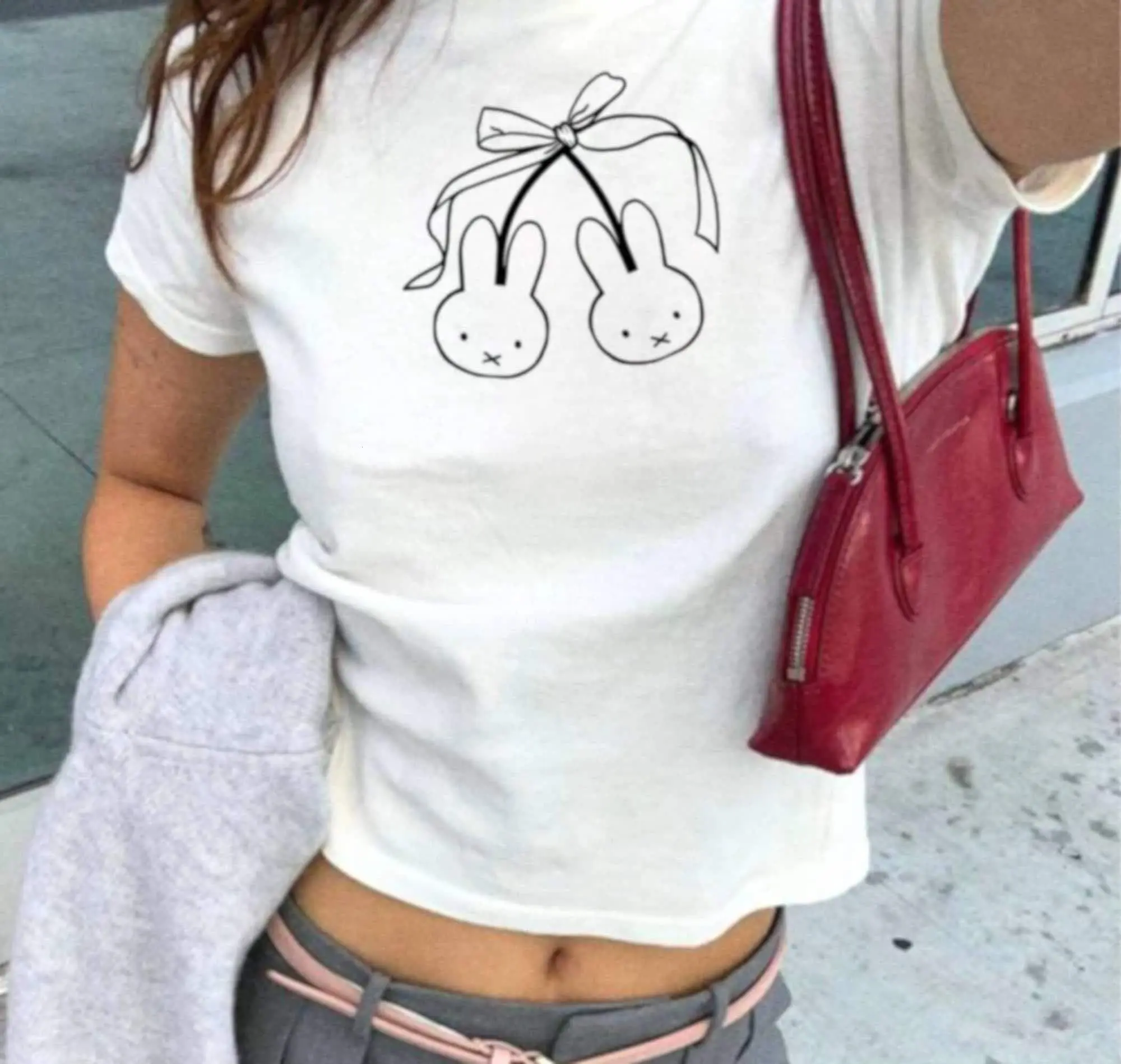 Baby Tee Miffy Bunny Cherry Ribbon Bow Baby Tee Miffy Y2K