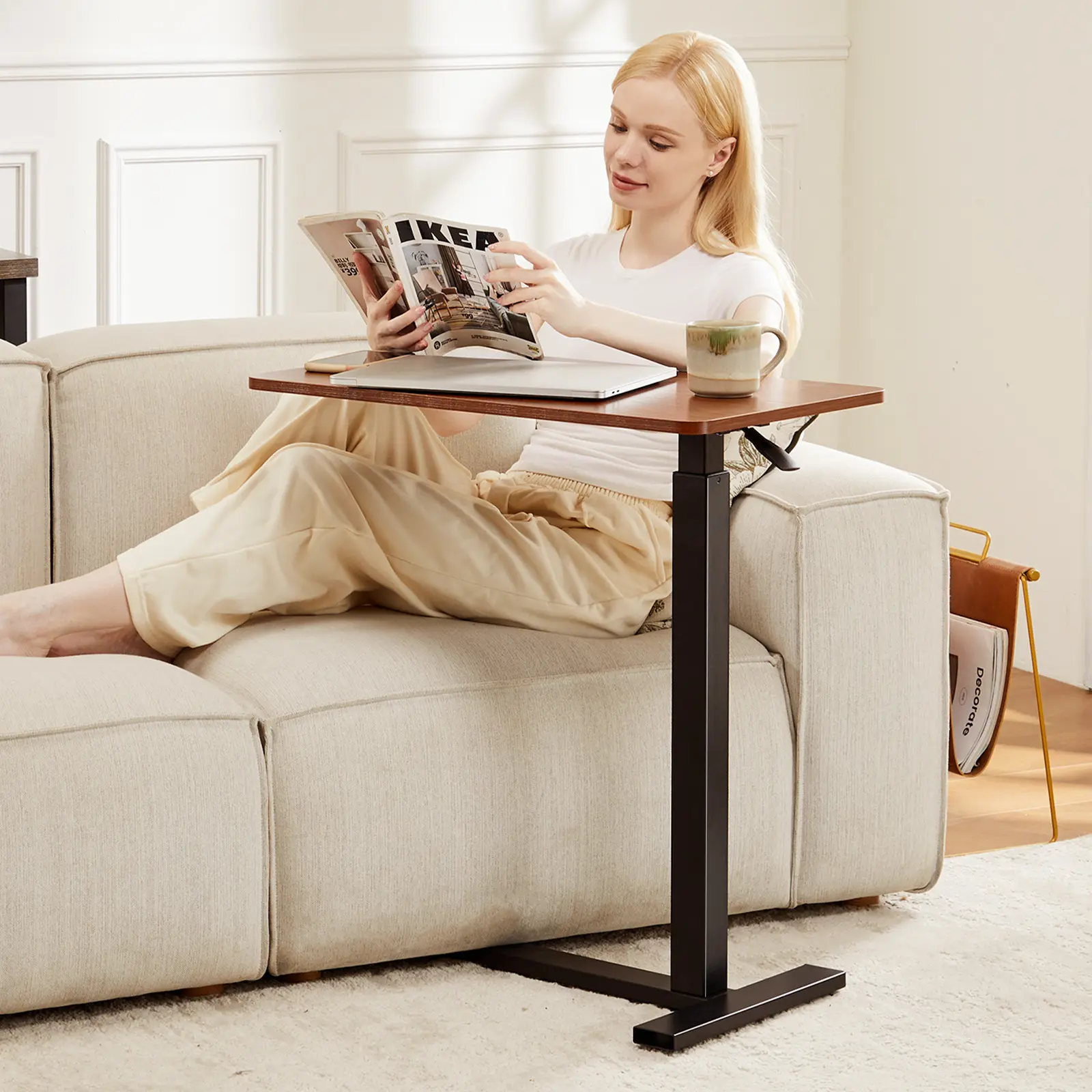 Adjustable Overbed Table with Wheels for Hospital and Home Use - Rolling Laptop Desk and Mobile Standing Desk