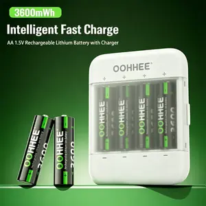 4 Pack Rechargeable AA Batteries Lithium 3600mWh High Capacity 1.5V Lithium Triple AA Batteries with USB-C Fast Charger,1000+ Cycles, Eco-Friendly for Remote, Mouse, Toys, Flashlights